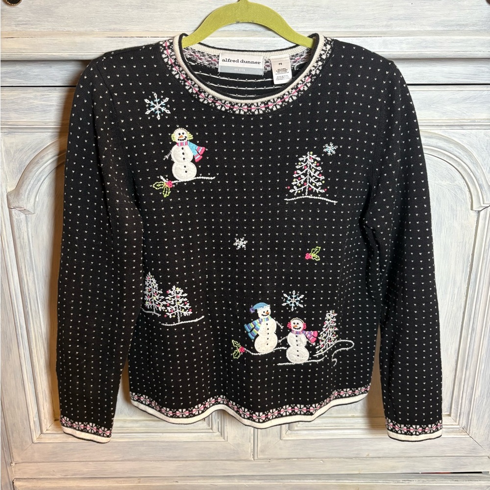 Vintage Polka‎ Dot Snowman  Fair Isle Christmas Sweater Grandma Cottagecore
